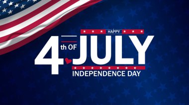 4 Temmuz Bağımsızlık Günü arkaplanında Amerikan bayrağı, havai fişek ve kutlama unsurları sergileniyor.