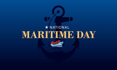 Mavi Arkaplanda Çapa ve Kargo Gemisiyle Ulusal Denizcilik Günü Vektörü