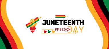 Haziran Özgürlük Günü tasarımı Yumruk yıldızları ve kalpler beyaz üzerine