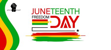 Haziran Özgürlük Günü Posteri Yumruk ve Kırık Zincirler Canlı Çizgiler ve Yıldızlarla