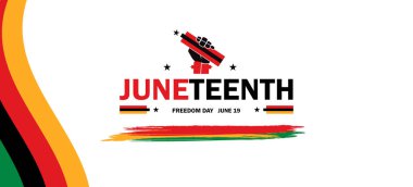 Yükseltilmiş Yumruk, Yıldızlar ve Renkli Fırça darbeleriyle Haziran Özgürlük Günü Posteri