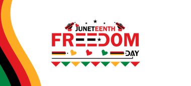 Haziranda Özgürlük Günü tasarımı. Yumrukları kaldırılmış, zincirleri kırılmış ve çizgileri kıvrılmış.