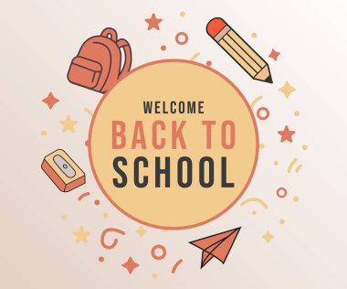 Sırt çantası ve kalemle okula hoş geldiniz.