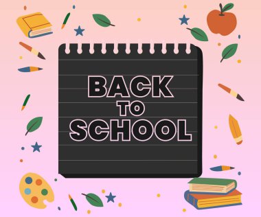 Okula Dönüş Siyah Defter Etrafında Malzemeler