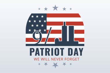 Vatanseverlik Günü 9 / 11 Anıt Skyline ve Amerikan Bayrak Vektör Tasarımı