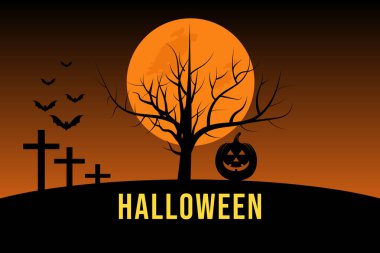 Cadılar bayramı mezarlığı sahnesi yarasalar ve balkabağı ile