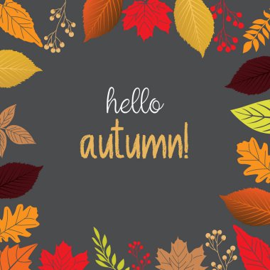 Merhaba, Autumn. Hoşça kal, Summer. Sonbahar ve sonbahar yaprakları. Sonbahar yapraklarının arka planında vektör çizimi. Sonbahar reklamını kabul et.