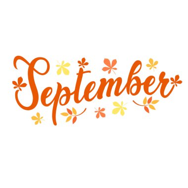 Eylül 'e hoş geldiniz. Yeni ay. Sonbahar yapraklı Eylül seçmenine merhaba. Sonbahar sezonu. Sonbahar vektörü.