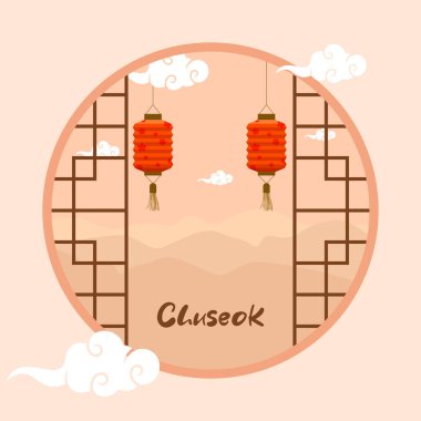 Kutlama anı için Mutlu Chuseok Günü Vektör Tasarımı İllüstrasyonu. Kore 'de Şükran Günü. Zengin hasat. Mutlu Chuseok tercümesi, Hangawi..