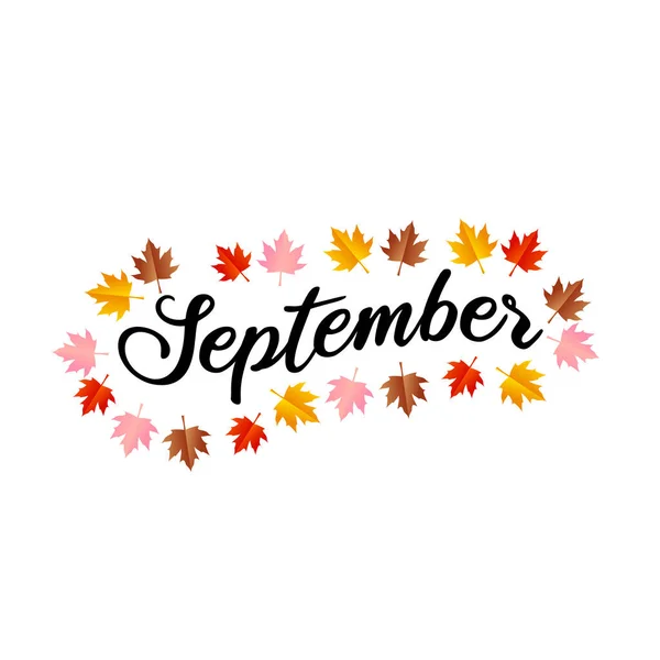 Bem Vindo Setembro Novo Mês Olá Setembro Vector Com Folhas —  Vetores de Stock