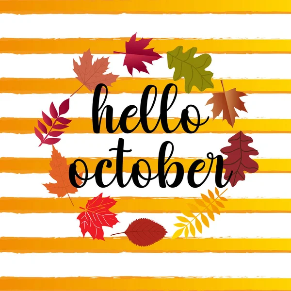Sonbahar havasıyla Ekim 'e merhaba. Ekim vektör illüstrasyonuna hoşgeldiniz.