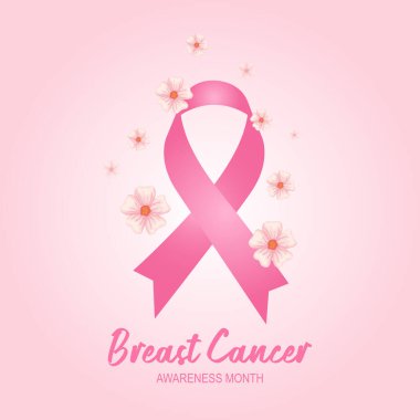 Göğüs kanseri farkındalığı ayı ve pembe destek şeridi vektörü.