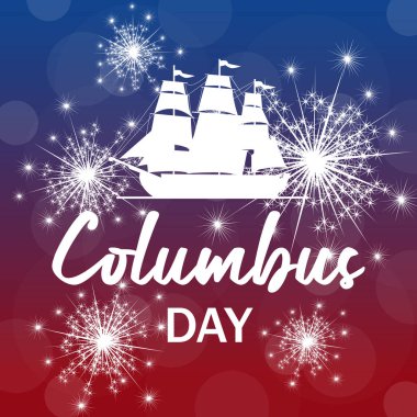 Yelkenli gemi, direksiyon, dümen vektörü ile Kolomb Günü Arkaplanı
