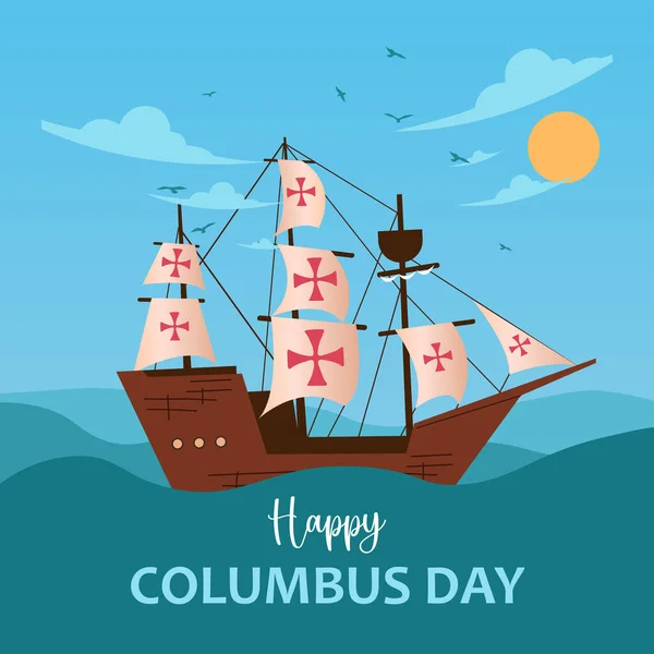 Columbus Day Hintergrund Mit Segelschiff Steuerrad Schiffsrudervektor — Stockvektor