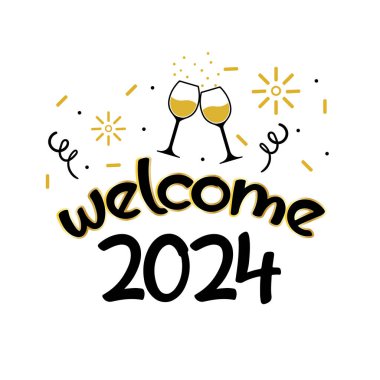 Mutlu yıllar 2024 vektör yeni yıl vektörü. Kart, afiş ve sosyal medya şablonu için mutlu yıllar.