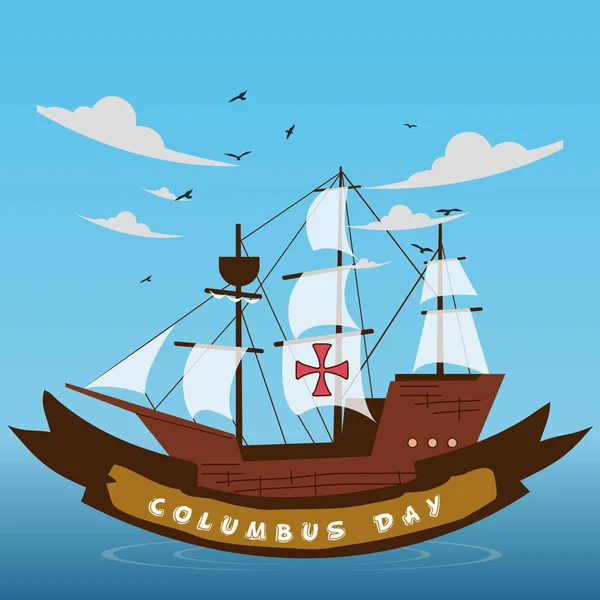 Columbus Day Hintergrund Mit Segelschiff Lenkrad Und Copy Space Area — Stockvektor