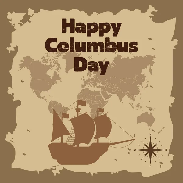 Columbus Day Hintergrund Mit Segelschiff Lenkrad Und Copy Space Area — Stockvektor