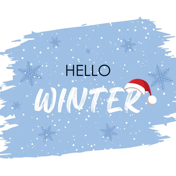 Kar taneleri vektörlü Merhaba Winter. Sosyal medya paylaşımına merhaba kış. Hoş geldin kış vektörü.