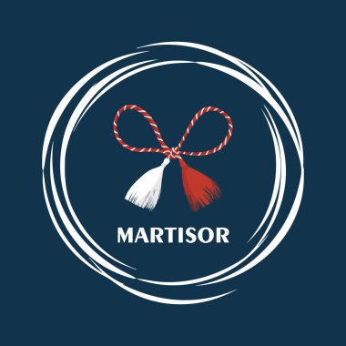 Martisor vektör kartı, çizim. 1 Mart 'ta Romanya ve Moldova' da bahar tatili. Martisor, baharın gelişini simgeleyen bir tatil anlamına gelir..