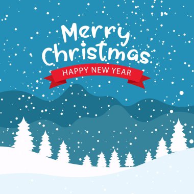 Kış titreşimleri vektörüyle mutlu Noeller. Kar taneleriyle mutlu noeller, Noel ağacı, Karlı ev. Noel kartı..