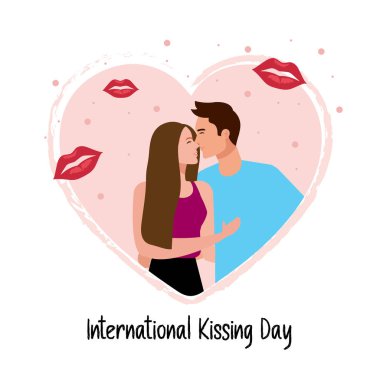 Uluslararası öpüşme günü vektörü. Öpüşme günü vektörü. Mutlu öpüşme günleri. Dünya Öpüşme Günü.