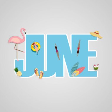 Merhaba June. Hoş geldin June. Haziran ve yaz titreşimleri vektörü.