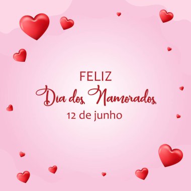 Feliz Dia dos Namorados! Sevgililer Günün kutlu olsun. Brezilya Portekizce El Yazısı Vektörü.