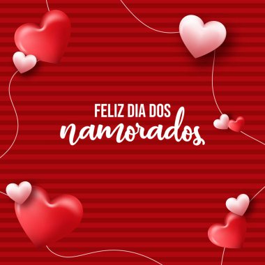 Feliz Dia dos Namorados! Sevgililer Günün kutlu olsun. Brezilya Portekizce El Yazısı Vektörü.