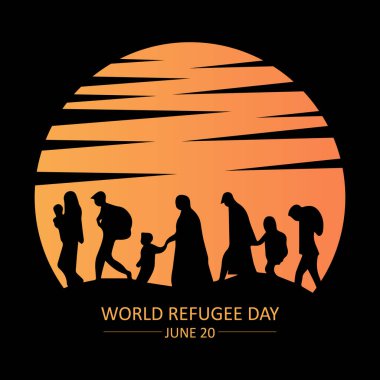 Dünya Mülteci Günü Şablon Vektörü. Vektör göç etmeye zorlanan bir kişi. Sosyal Olay vektörünü kavra.