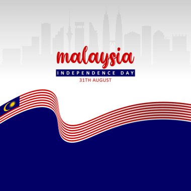 Malezya Bağımsızlık Günü vektörü. Malezya Bayrak Vektörüyle Bağımsızlık Gününüz kutlu olsun. Selamat Hari Merdeka Malezya.