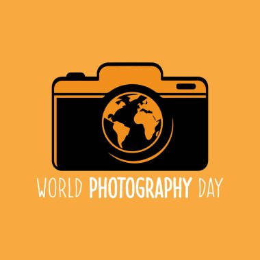 Kameralı dünya fotoğrafçılık günü. Dünya fotoğrafçılık günü vektörü.
