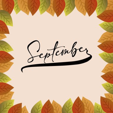 Takvim, aylık logo, kurşun günlüğü ya da aylık düzenleyici için el yazısıyla yazılmış Eylül ayı. Merhaba Eylül vektörü.
