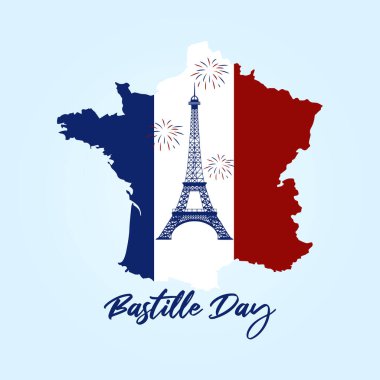 Fransa 'daki Bastille Günü bayrağınız kutlu olsun. Bastille Günü vektörü. Fransa 'nın ulusal günü.