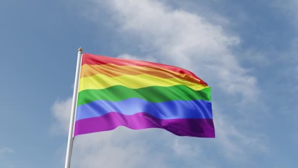 Vlajka Homosexuální Hrdosti Vlnění Větru Vlajka Lgbt Modré Obloze Vysoký — Stock video