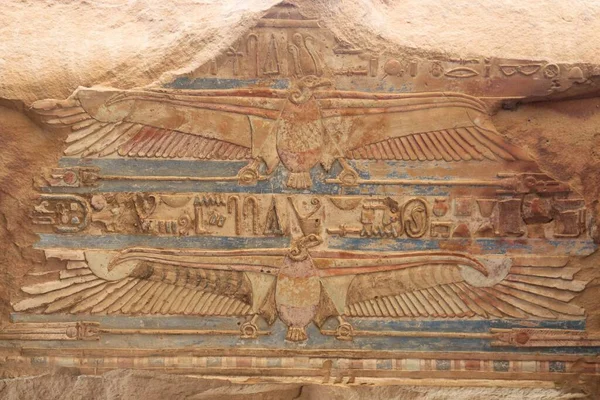 Beautiful well-preserved colors at the ceiling of Kom Ombo temple in Aswan, Egypt 