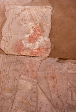 Aswan, Mısır 'daki Satet tapınağında Antik Mısır oymaları ve hiyeroglifleri 