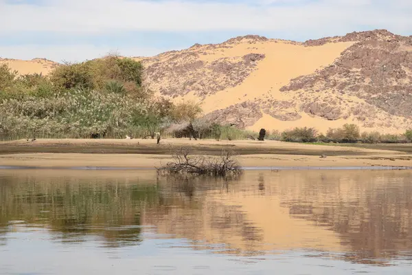 Mısır 'ın güneyindeki Nil Nehri manzarası.