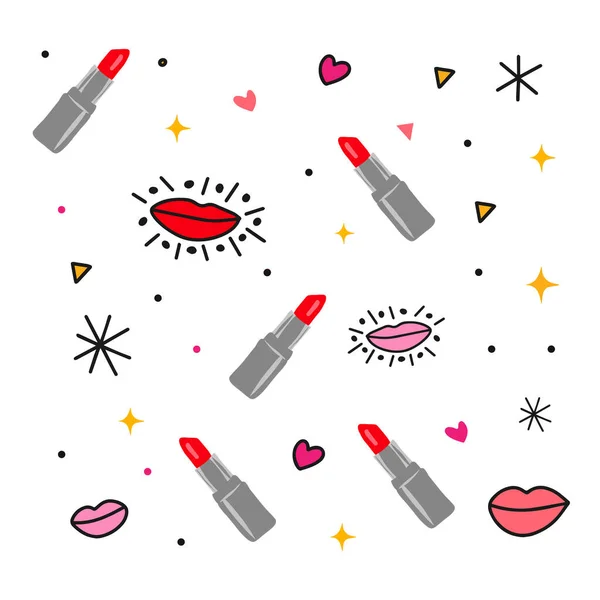 Ornamento Batom Lábios Beleza Acessório Cartão Decoração Maquiagem Estilo Doodle — Vetor de Stock