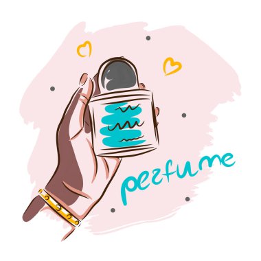 Parfüm, el yapımı, kadın parfümü şişesi, dekorasyon, karalama stili tasvir