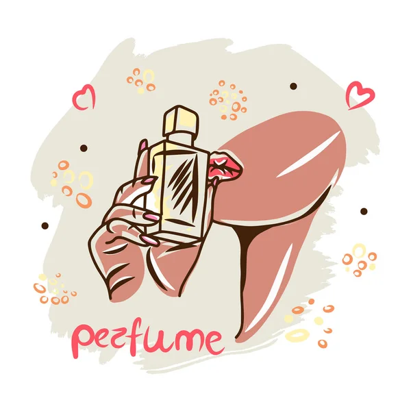Botol Parfum Parfum Gambar Tangan Aksesori Kosmetik Aroma Ilustrasi Mode - Stok Vektor