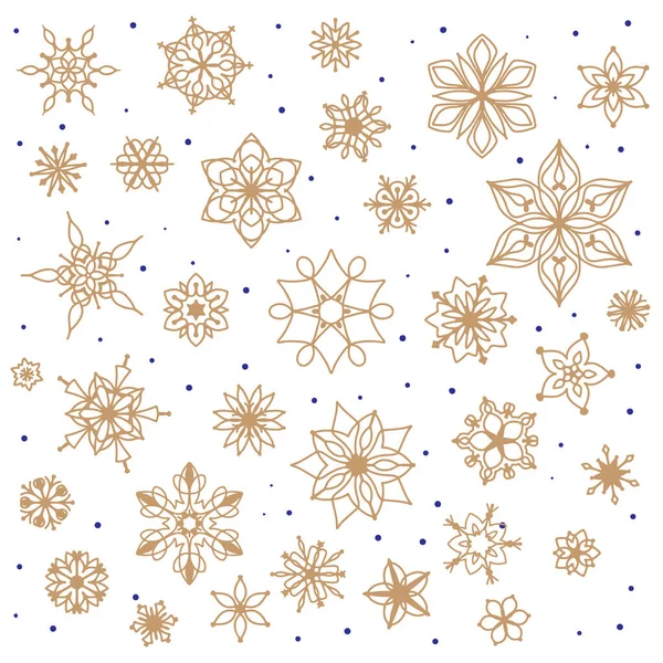 Set Van Sneeuwvlokken Verschillende Vormen Maten Een Witte Achtergrond Decoratie — Stockvector