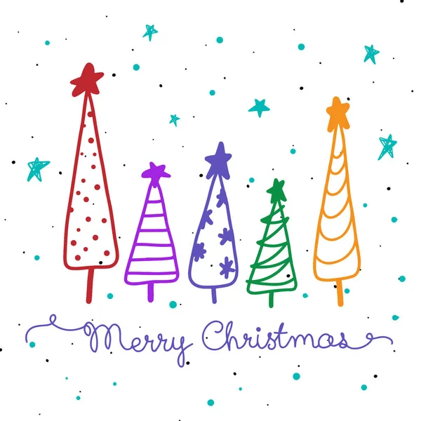 星や雪の結晶の幾何学的なクリスマスツリー メリークリスマス 休日のカード 白い背景の装飾 — ストックベクタ
