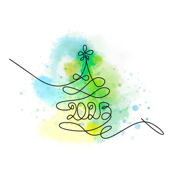 Décrivez Arbre Noël 2023 Une Illustration Ligne Sur Fond Aquarelle — Image vectorielle