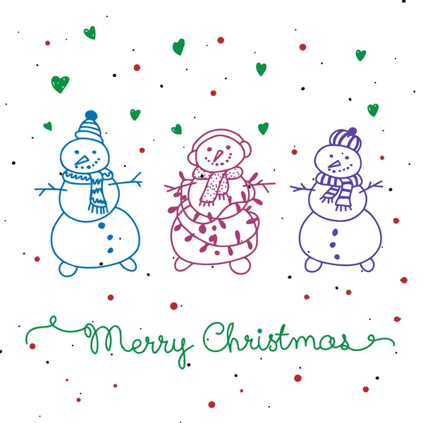 心と雪の結晶 メリークリスマス 休日のカード 白い背景の装飾でミニマリズムの雪だるま — ストックベクタ