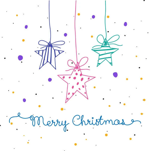 雪の結晶 メリークリスマス 休日のカード 白い背景の装飾のロープの上の美しい星 — ストックベクタ