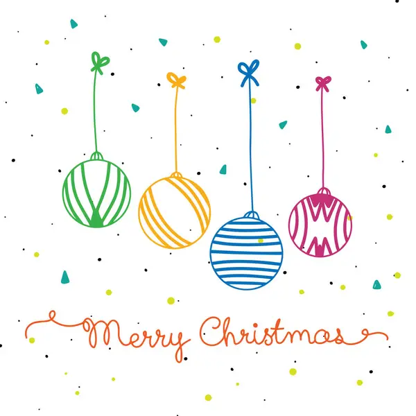 雪の結晶 メリークリスマス 休日のカード 白い背景の装飾のロープ上の幾何学的な丸いおもちゃ — ストックベクタ