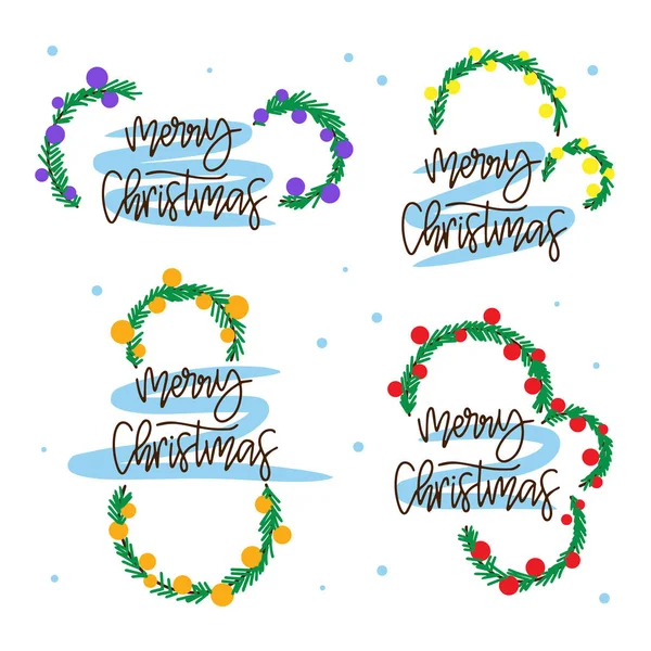Conjunto Logotipos Feliz Natal Guirlanda Ramos Uma Árvore Natal Decoração —  Vetores de Stock