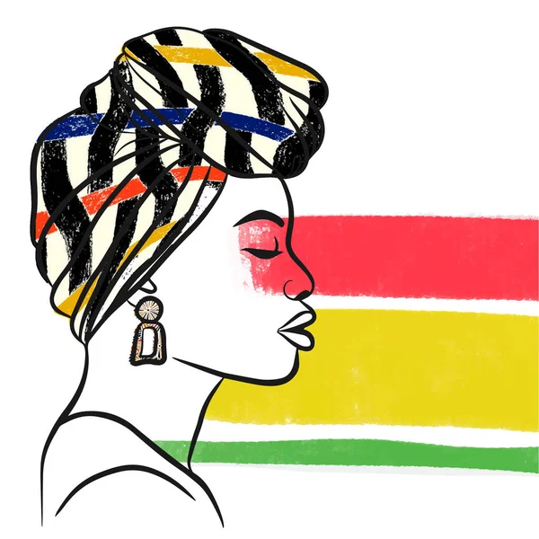 Afrikansk Flicka Med Halsduk Huvudet Streck Färg Röda Gröna Och — Stock vektor