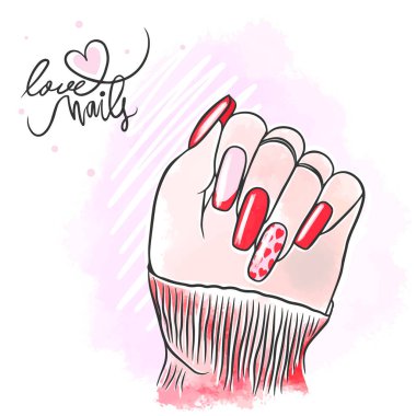 Cute red nail design, long nails, love nails, handwritten quote, trendy romantic manicure
