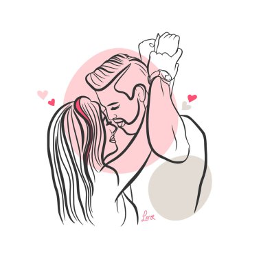 Passionate couple of lovers, vector illustration, caress, warm feelings, hand lettering, love doodle